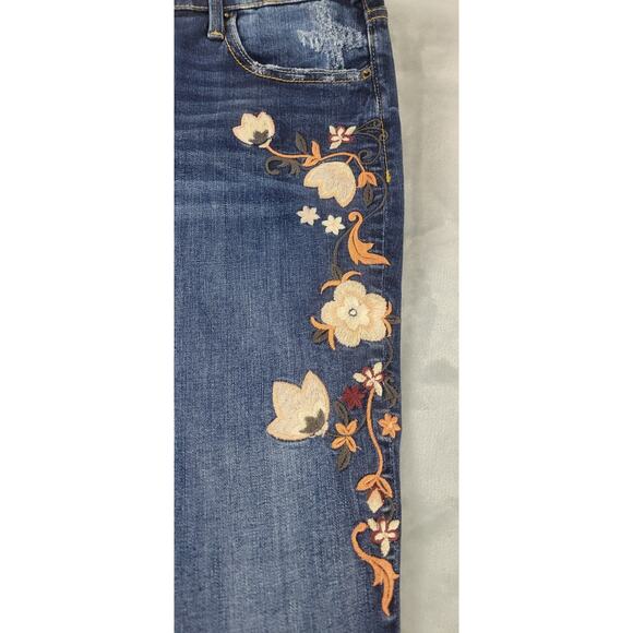 Driftwood Marilyn Jeans Womens 29 Floral brown cream Embroidered Skinny Stretch - Picture 2 of 12